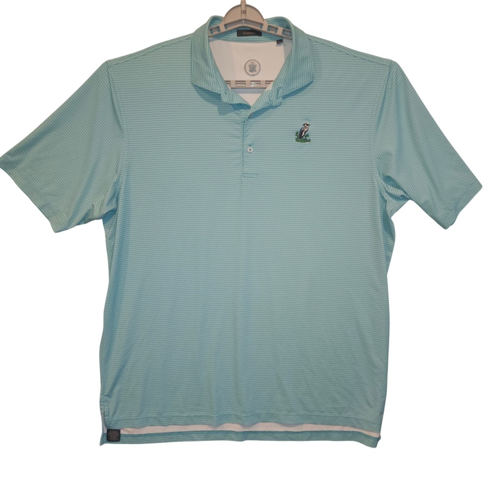 Turtleson Mens 2XL Blue Geometric Performance Golf Polo Shirt Heron Bird Print